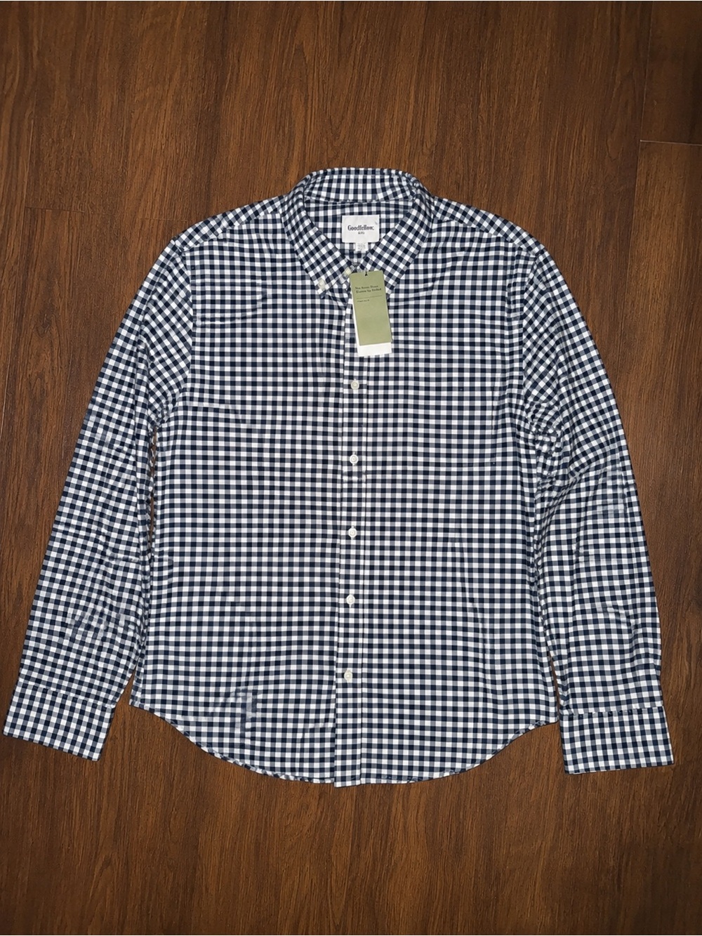 Goodfellow & Co Navy and White Gingham Button-Down Shirt Sz XL